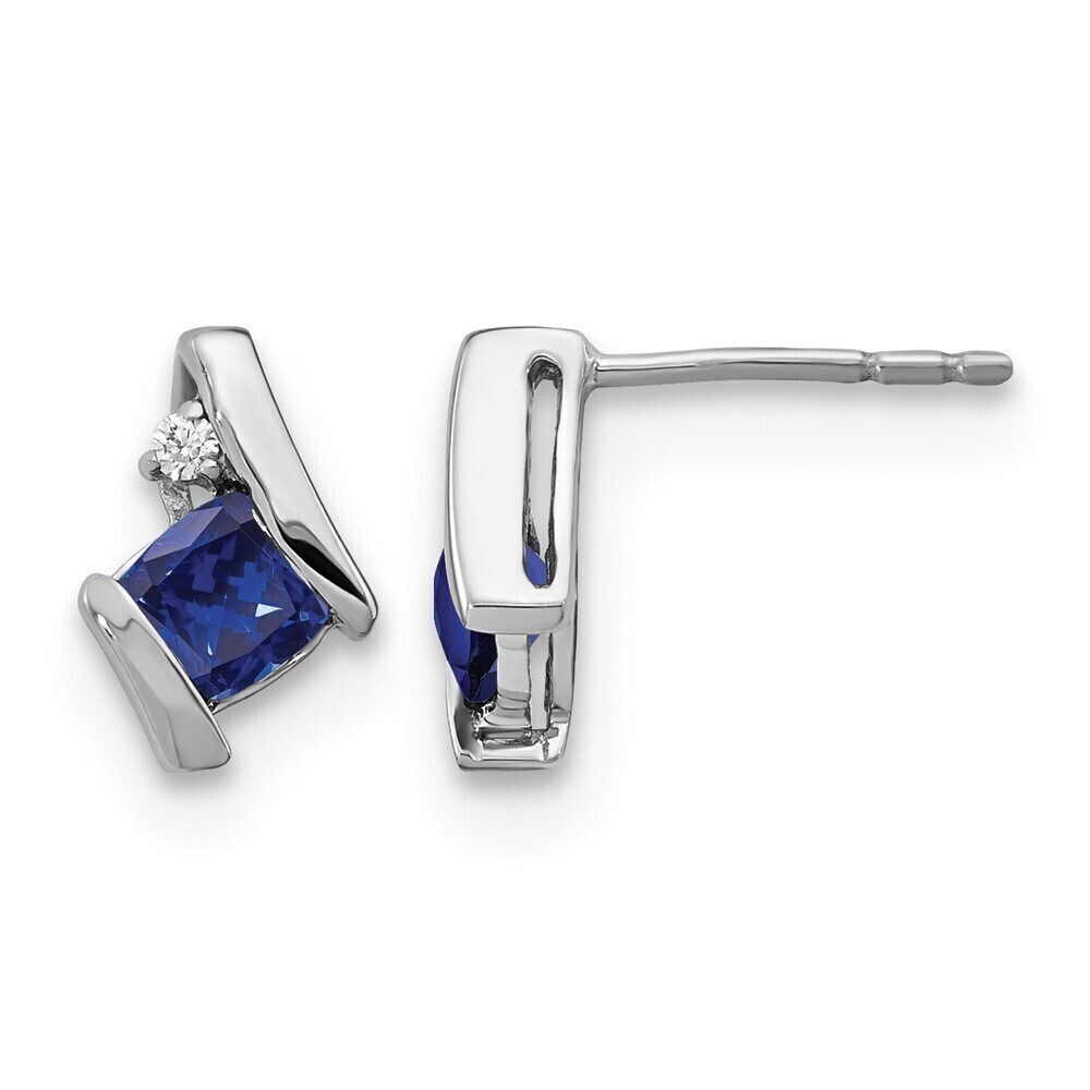 Kazi Luxury Sterling Silver Antique Cushion Cr. Sapphire and Diamond Earrings